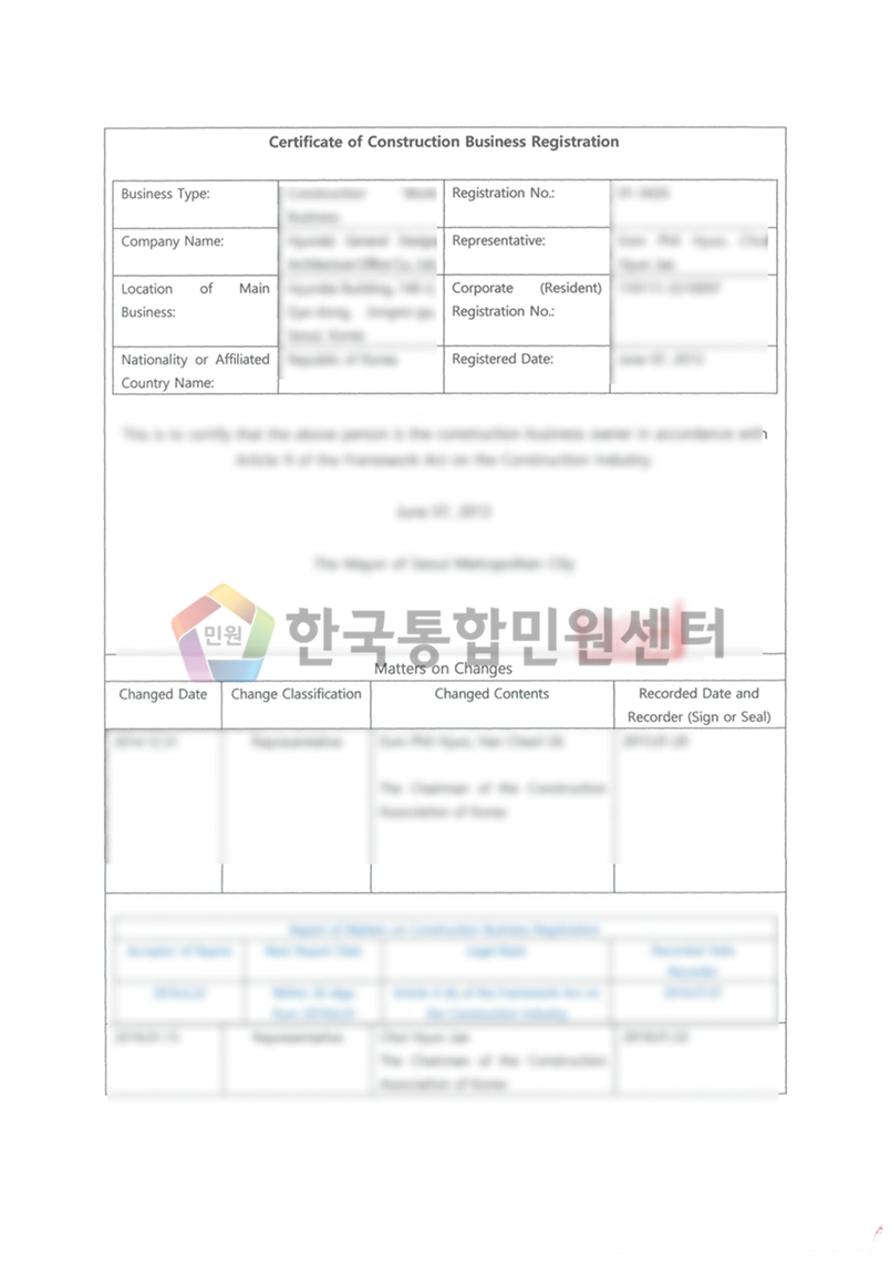 Certificate of Construction Business Registration
