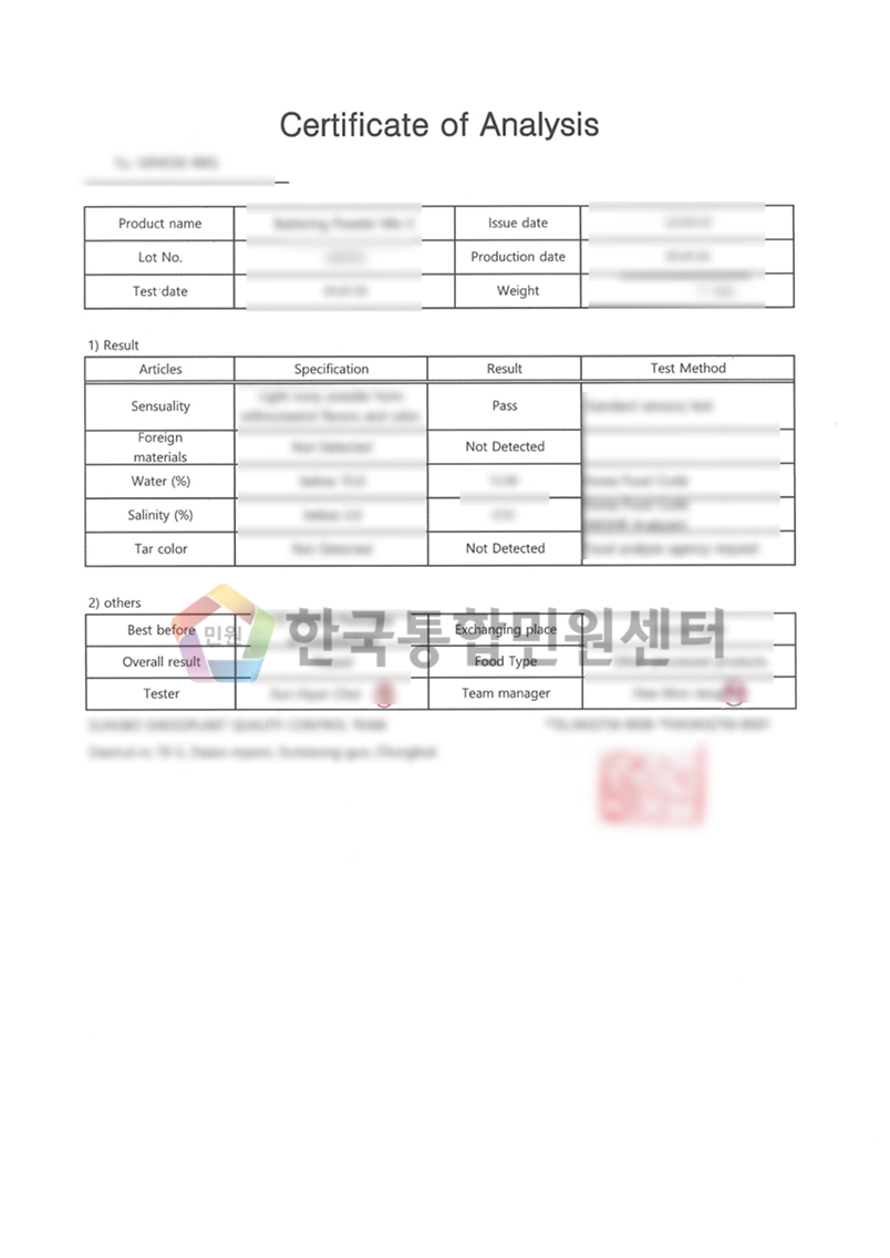 Certificate of Analysis (COA)