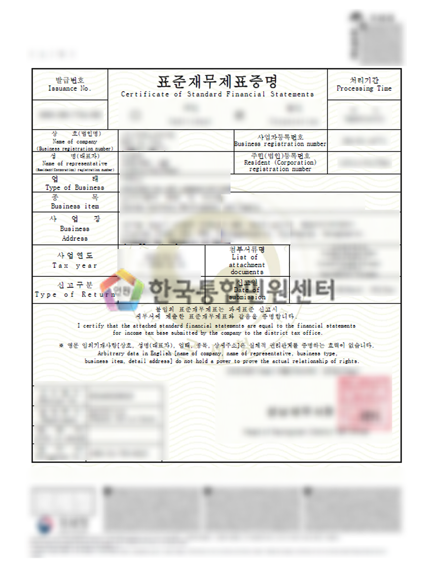Certificate of Standard Financial Statements