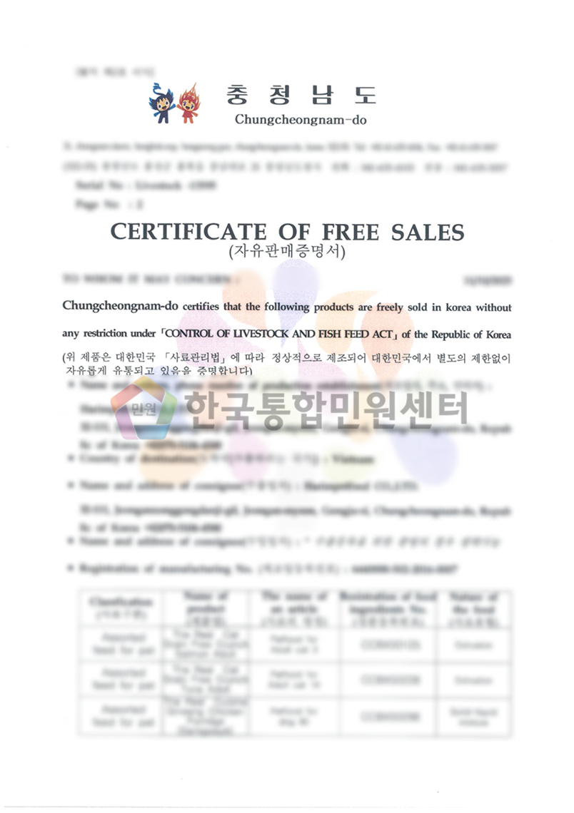 Certificate of Free Sales